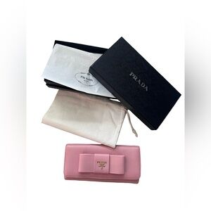 Prada Saffiano Pink Bow Long Wallet